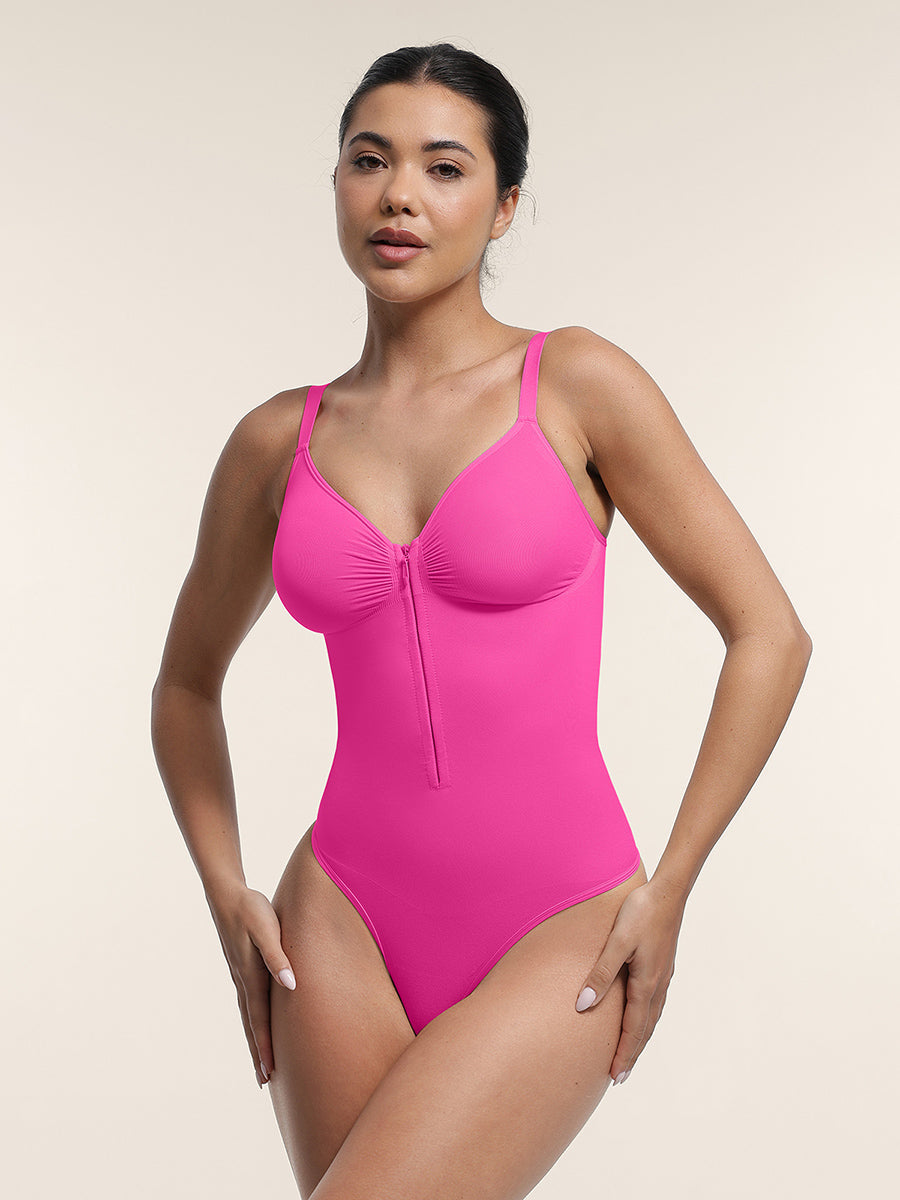 Seamless Plunge Chest Support Bodysuit with Clips Inside