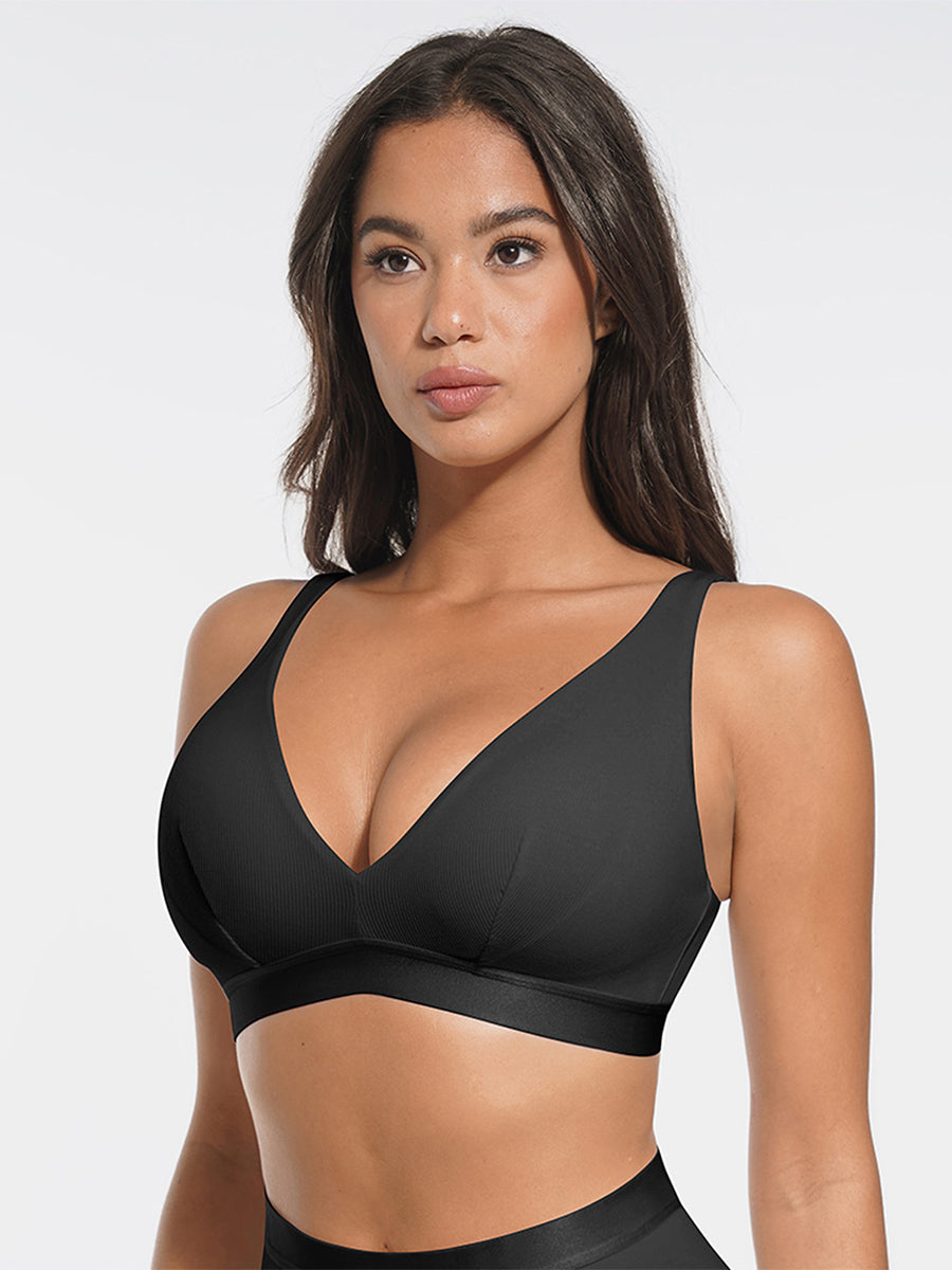 Wholesale Deep V Neck Rib Modal All Day Wear Bralette with Removable Pads